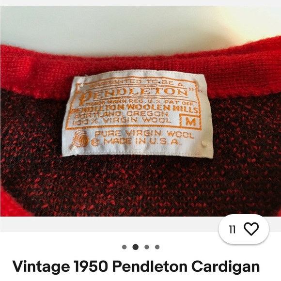 Vintage Pendleton Virgin Wool Ornate Design Black Red cardigan - Picture 9 of 9